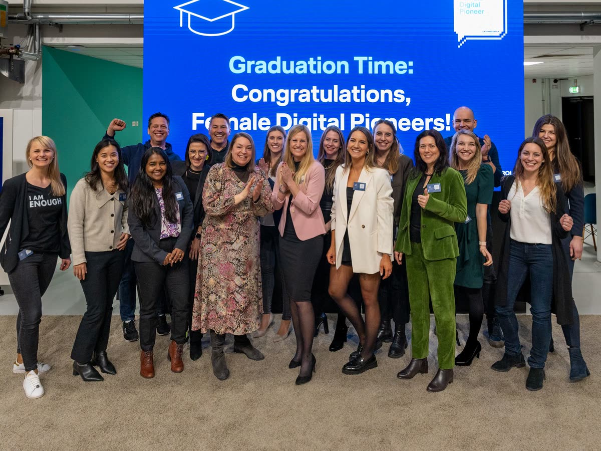 Shirley He with the Female Digital Pioneer cohort at graduation