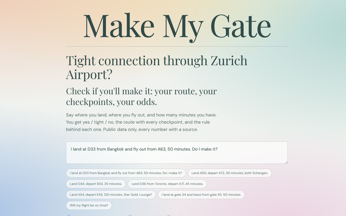 Make My Gate, asking whether a D33 to A63 connection in 50 minutes is possible